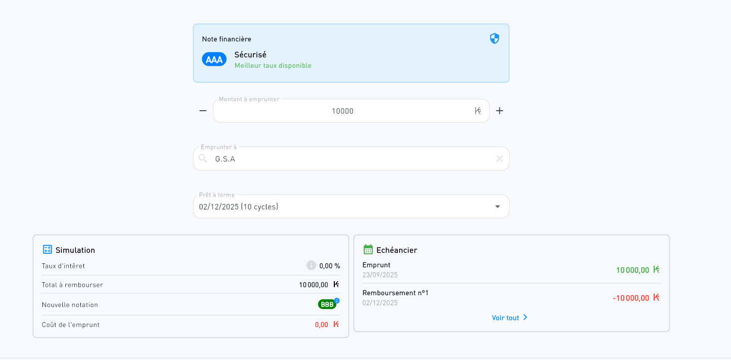 Emprunter de l'argent virtuel sur Investycoon