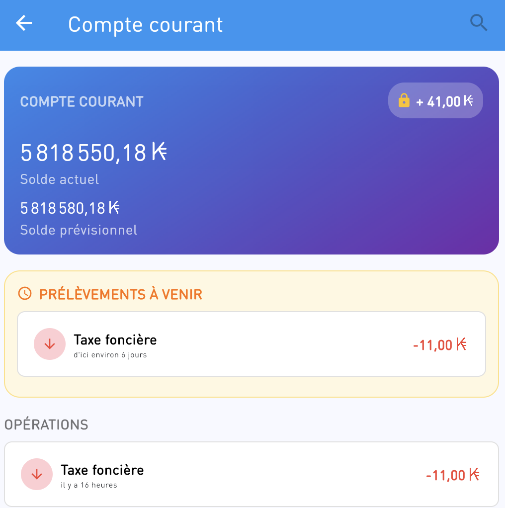Prélèvements à venir sur le compte courant Investycoon